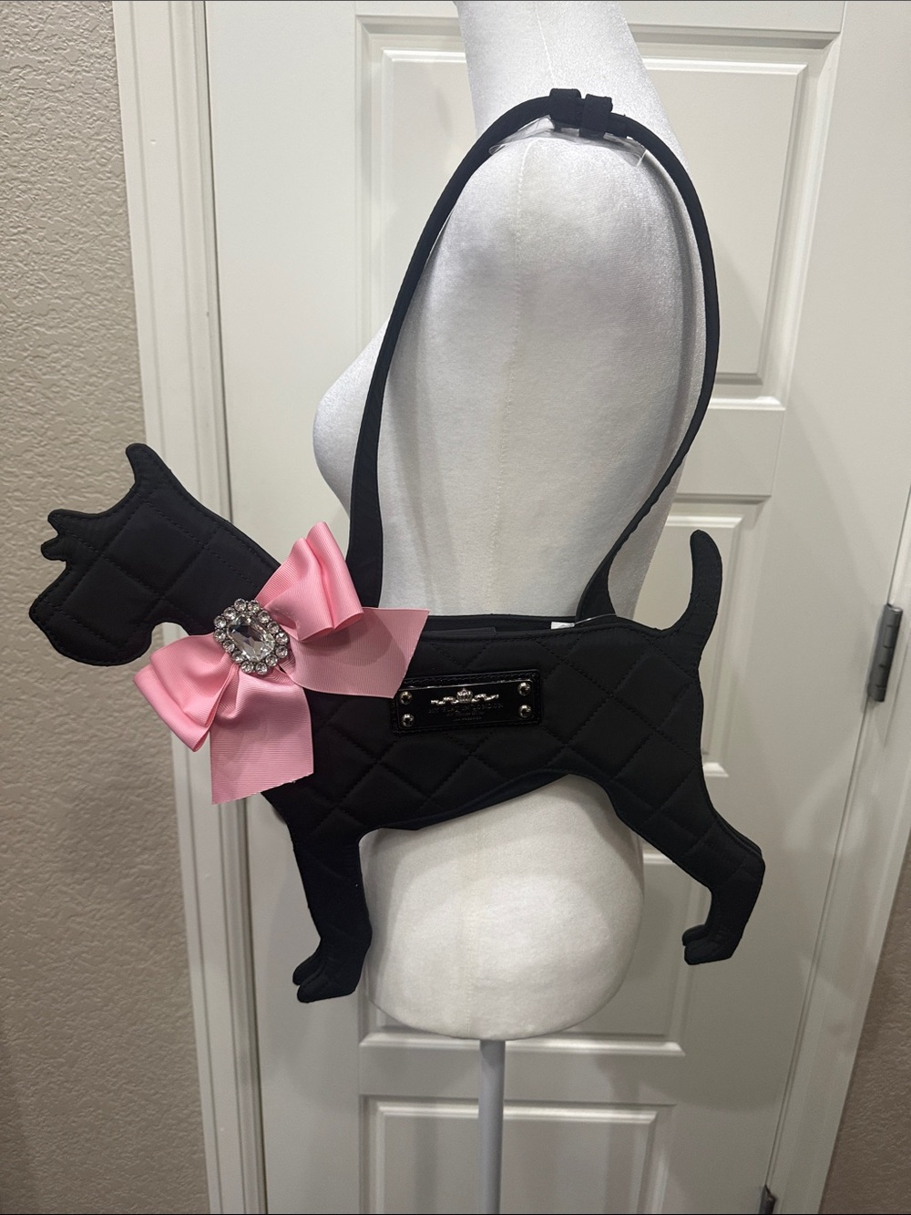 💕🆕 My Flat in London Black Quilted Bag with Pink Bow Detail NWT